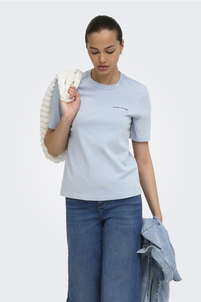 Only blauwe dames t-shirt | Model vooraanzicht