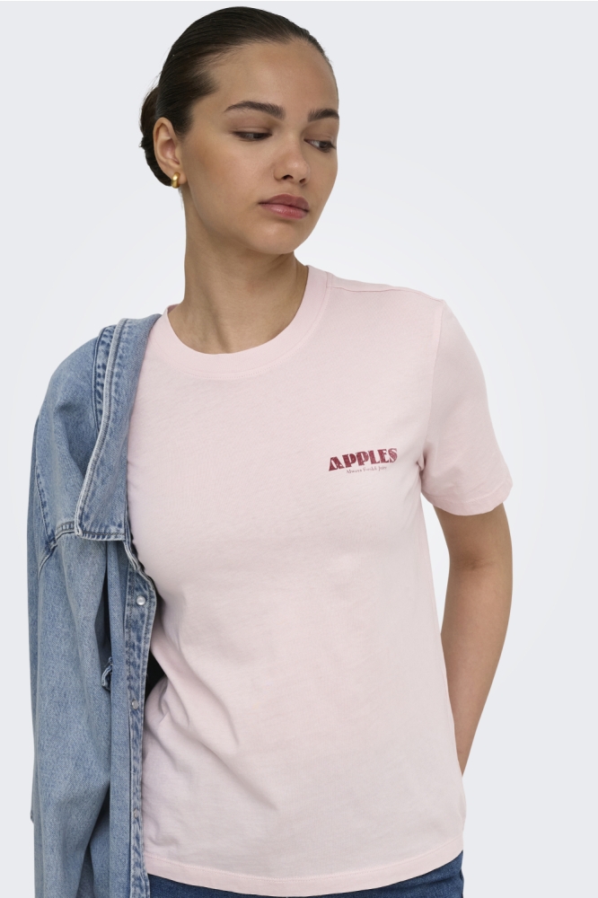 Only roze dames t-shirt | Model vooraanzicht