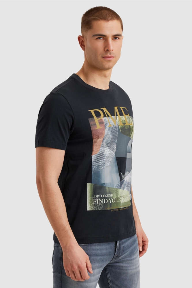 PME legend blauwe heren t-shirt | Model zijaanzicht
