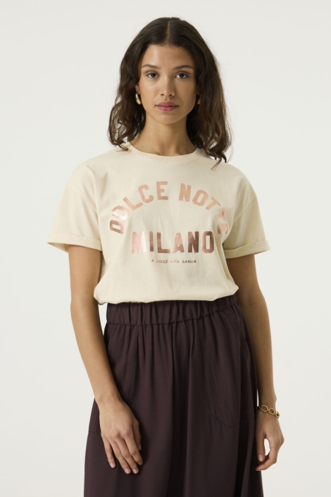 Garcia beige dames t-shirt | Model vooraanzicht
