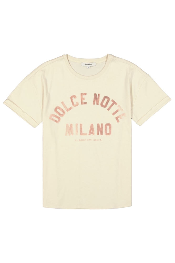 Garcia beige dames t-shirt | Vooraanzicht