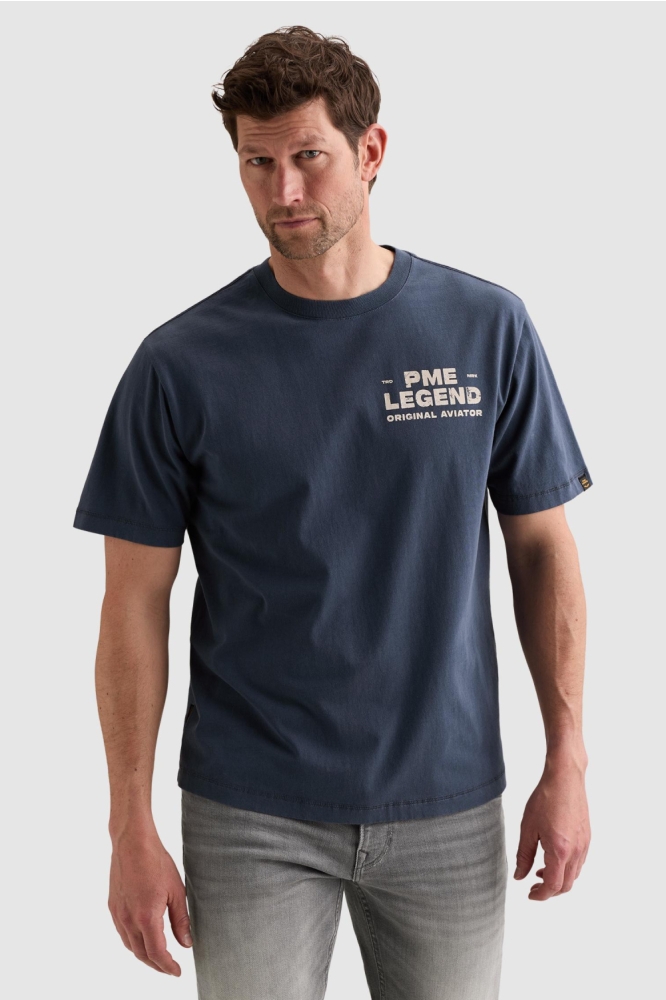 PME legend blauwe heren t-shirt | Model vooraanzicht