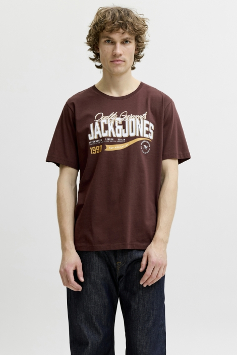 Jack & Jones bruine heren t-shirt | Model vooraanzicht