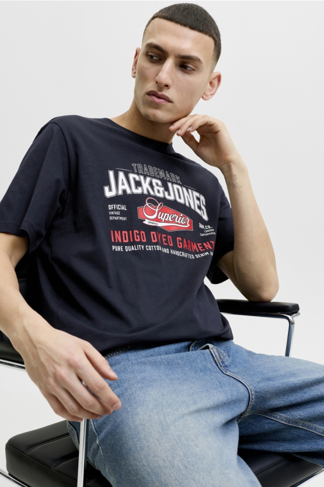 Jack & Jones blauwe heren t-shirt | Model vooraanzicht