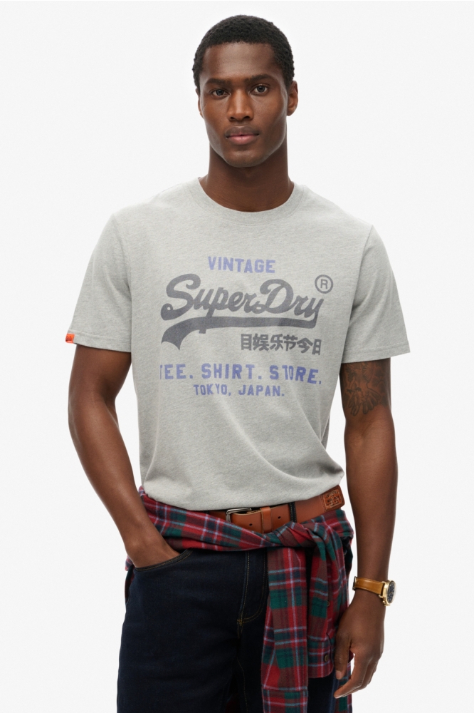 Superdry grijze heren t-shirt | Model vooraanzicht
