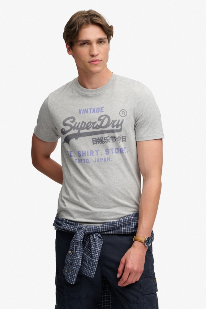 Superdry grijze heren t-shirt | Model vooraanzicht