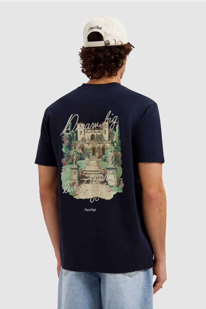 Pure Path blauwe heren t-shirt | Model achteraanzicht