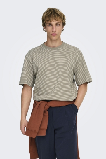 Only & Sons onsfred life rlx ss stripe tee noos Taupe