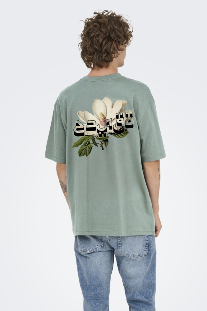 Only & Sons groene heren t-shirt | Model achteraanzicht