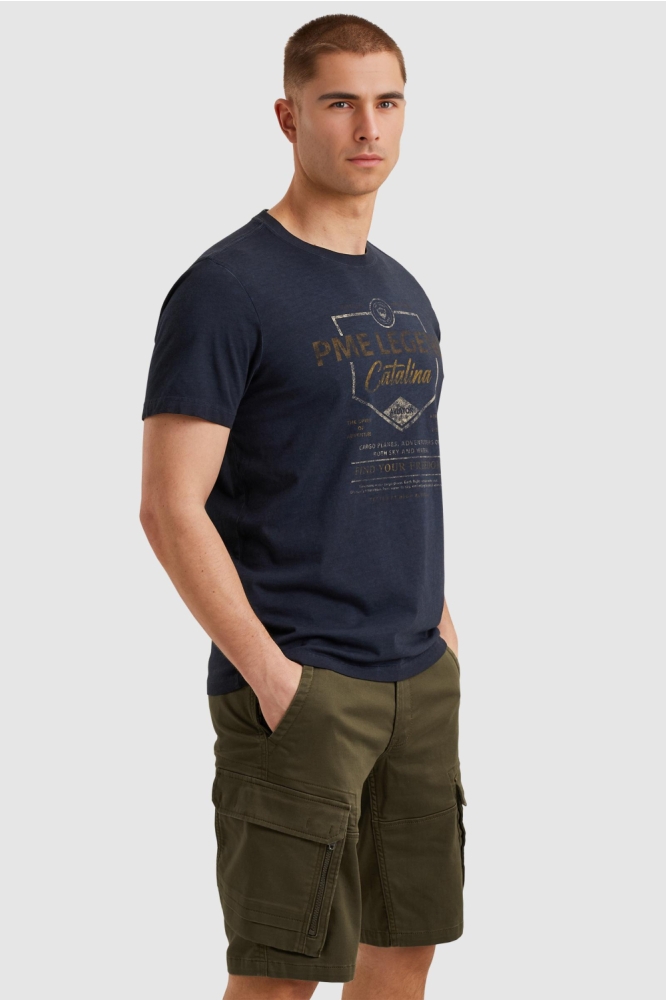 PME legend blauwe heren t-shirt | Model zijaanzicht