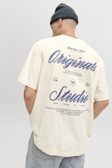 Jack & Jones beige heren t-shirt | Model achteraanzicht