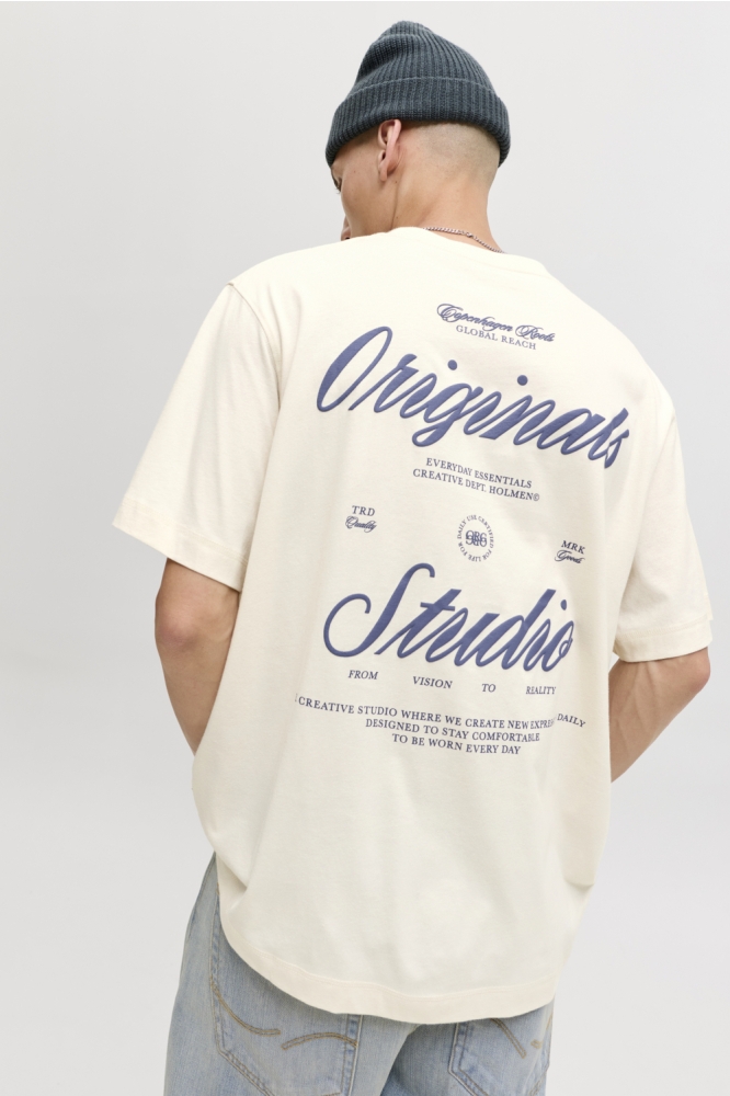 Jack & Jones beige heren t-shirt | Model achteraanzicht