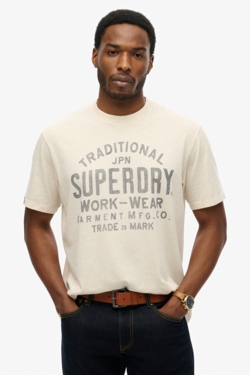 Superdry T-shirt MACHINED GOODS WORKWEAR TSHIRT M1012204A OAT CREAM MARL