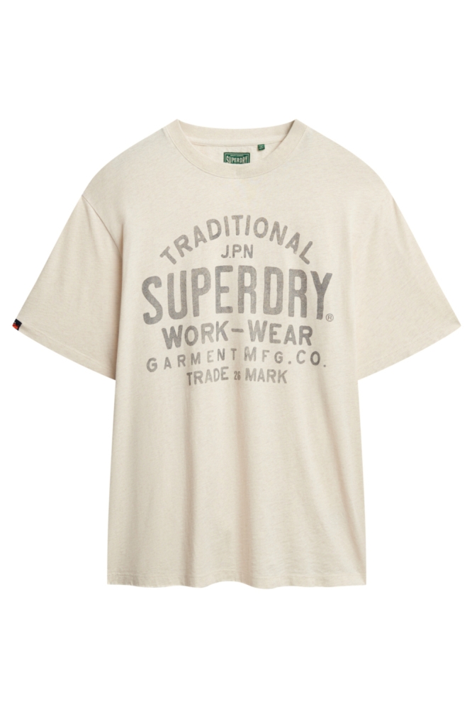 Superdry ecru heren t-shirt | Vooraanzicht