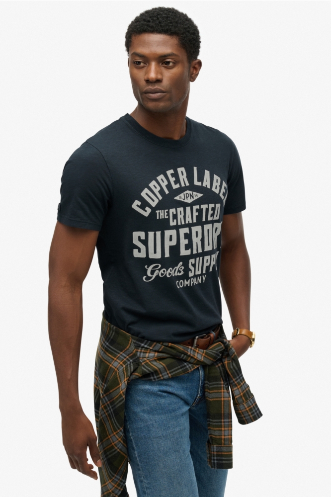 Superdry blauwe heren t-shirt | Model zijaanzicht