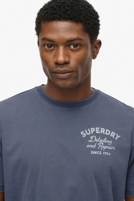 Superdry blauwe heren t-shirt | Close up