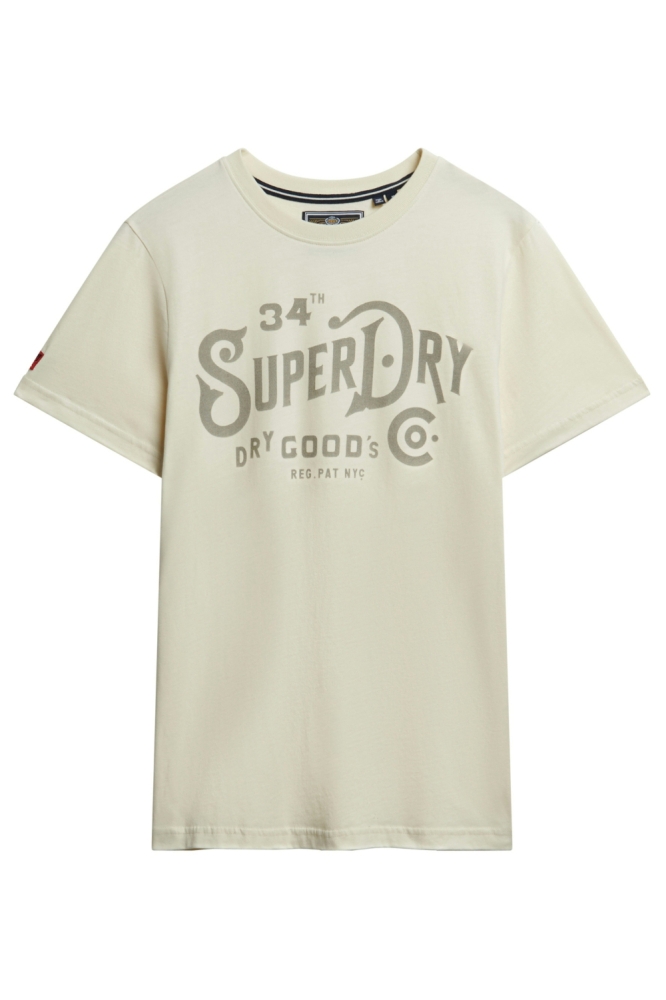 Superdry ecru heren t-shirt | Vooraanzicht