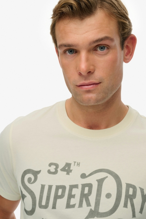 Superdry ecru heren t-shirt | Close up