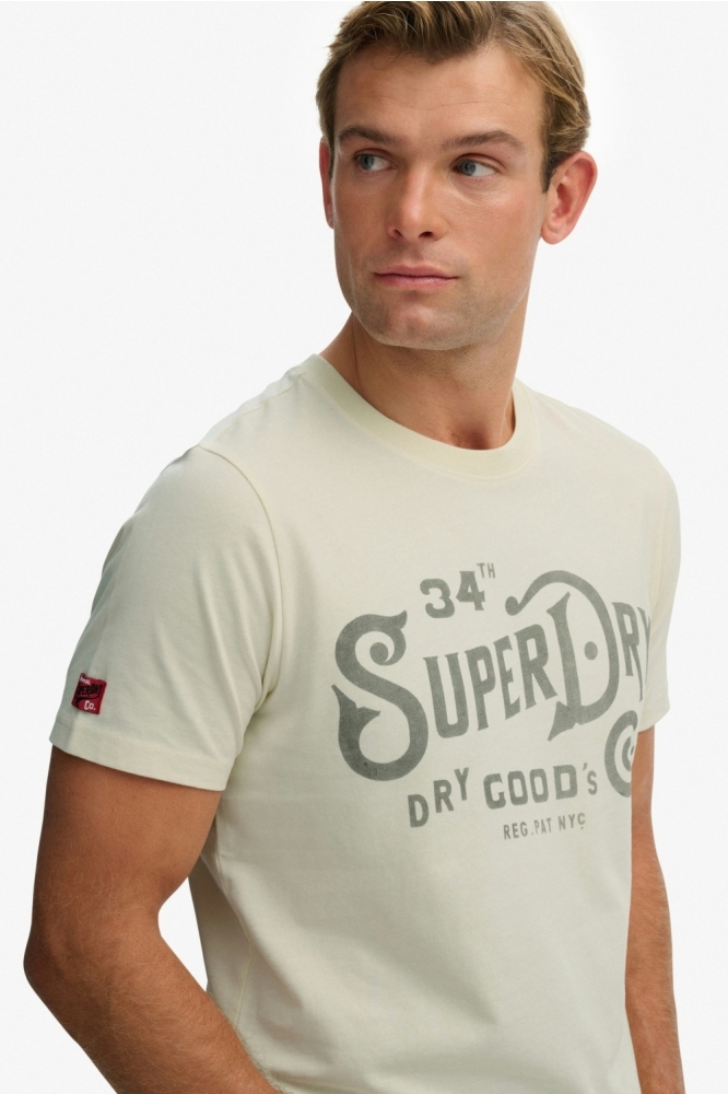 Superdry ecru heren t-shirt | Model zijaanzicht
