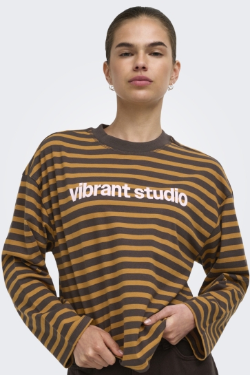 Only T-shirt ONLFREJA L/S STRIPE TOP CC JRS 15378328 Bracken/Buckthorn (ida) print vibra