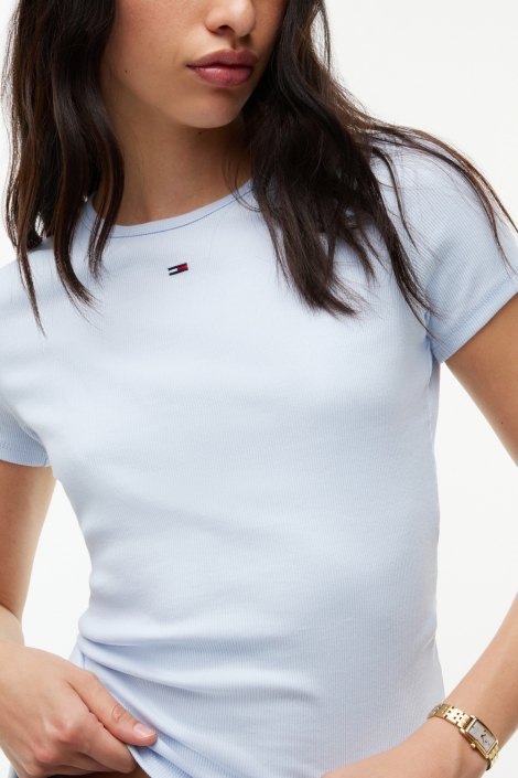 Tommy Jeans blauwe dames t-shirt | Close up