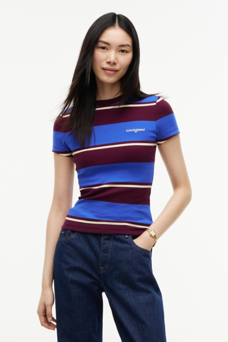 Tommy Jeans blauwe dames t-shirt | Model vooraanzicht