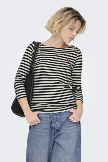 Only T-shirt ONLFIFI 3/4 PRINTED TOP CS JRS 15378013 Cloud Dancer/Black w. h