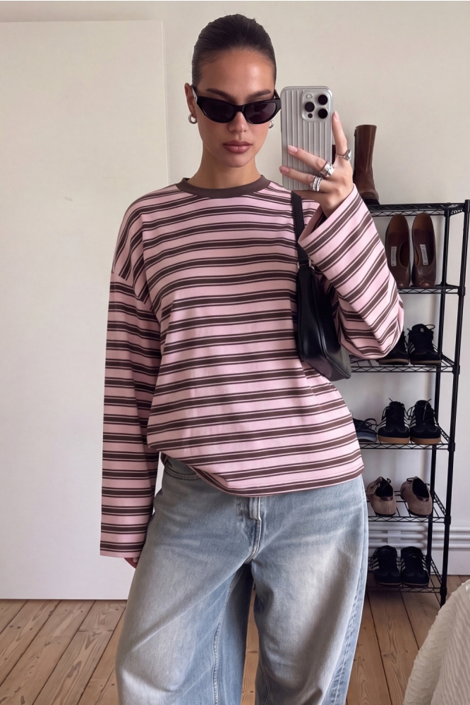 Pieces roze dames t-shirt | Model vooraanzicht