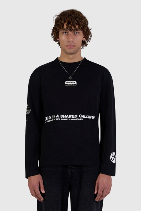 Pure Path zwarte heren t-shirt | Model vooraanzicht