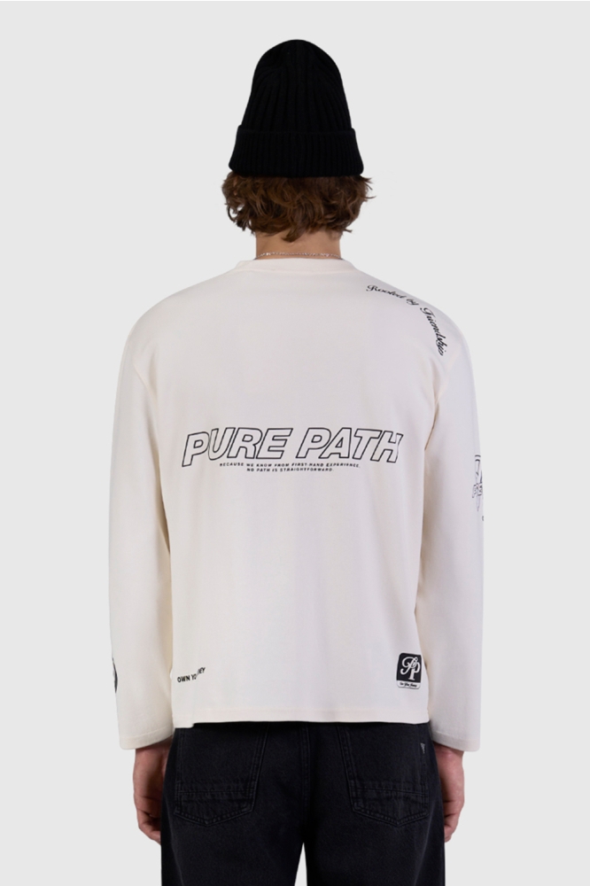 Pure Path ecru heren t-shirt | Model achteraanzicht