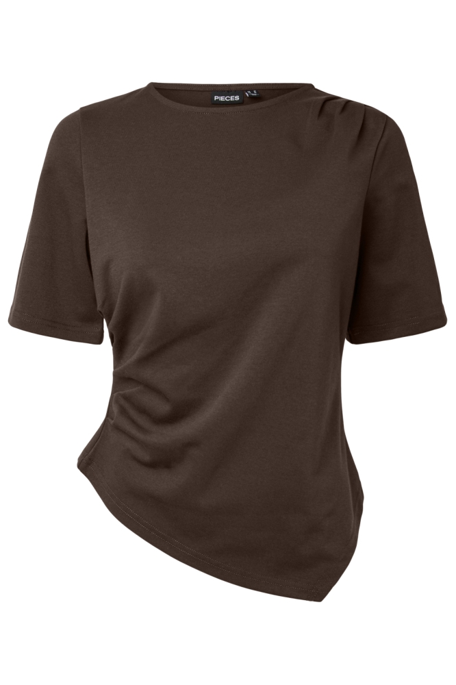 Pieces bruine dames t-shirt | Vooraanzicht