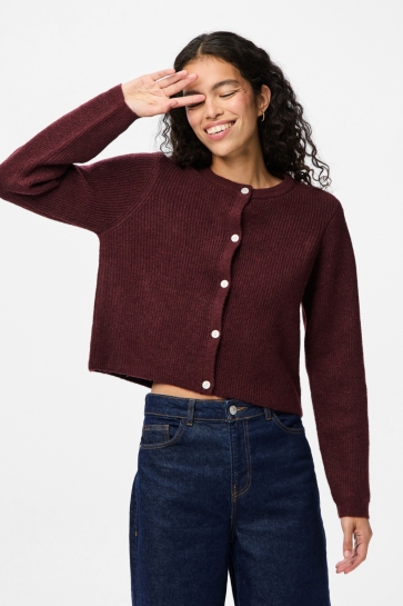 Pieces Vest PCSILLY LS O-NECK KNIT CARDIGAN NOO 17163992 Tawny Port/MELANGE
