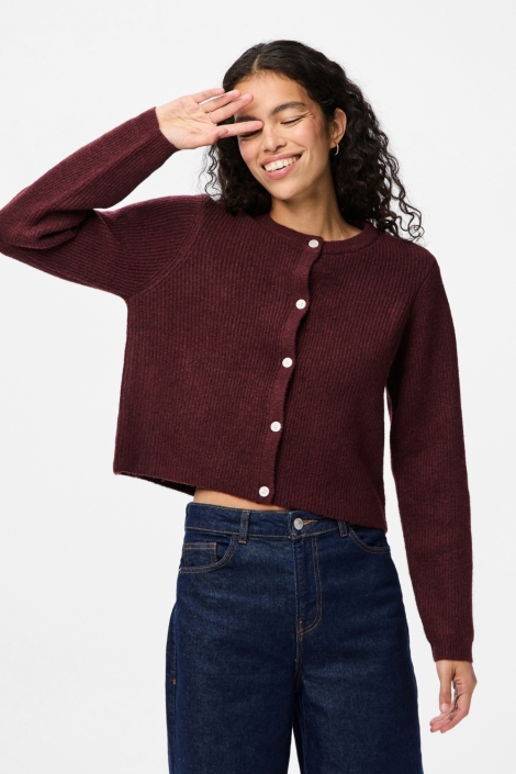 Pieces bordeaux dames vest | Model vooraanzicht