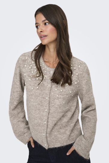 Only Vest ONLMIGGIE LS O-NECK PEARL CARDI KNT 15375519 MALT BALL/MELANGE/FM
