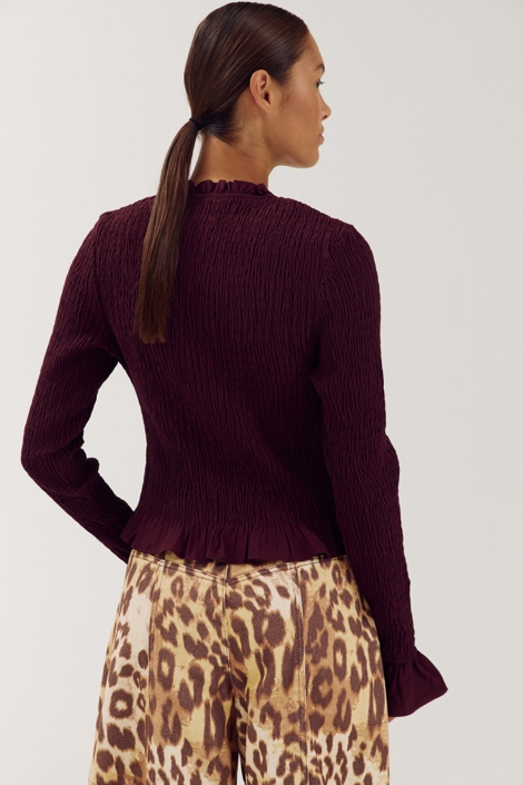 Harper & Yve bordeaux dames t-shirt | Model achteraanzicht