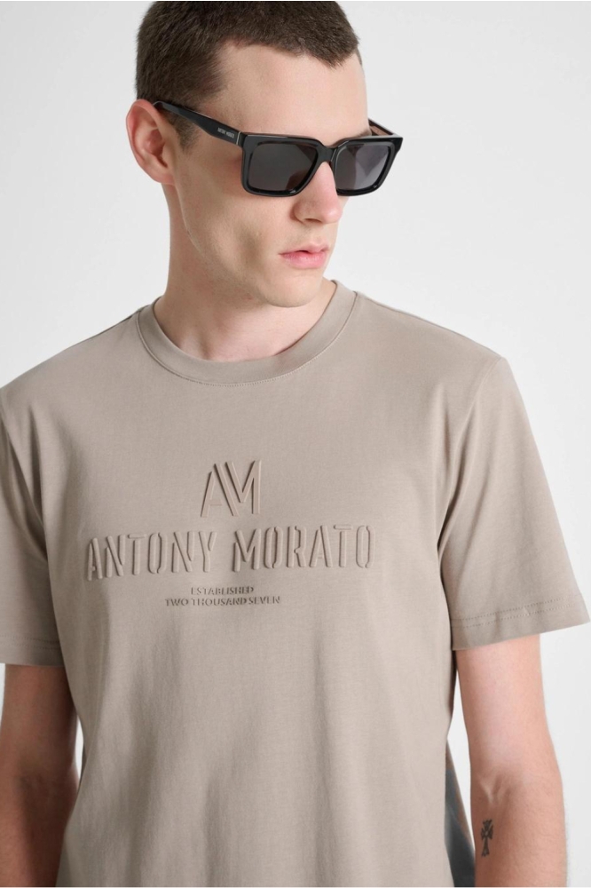 Antony Morato taupe heren t-shirt | Close up