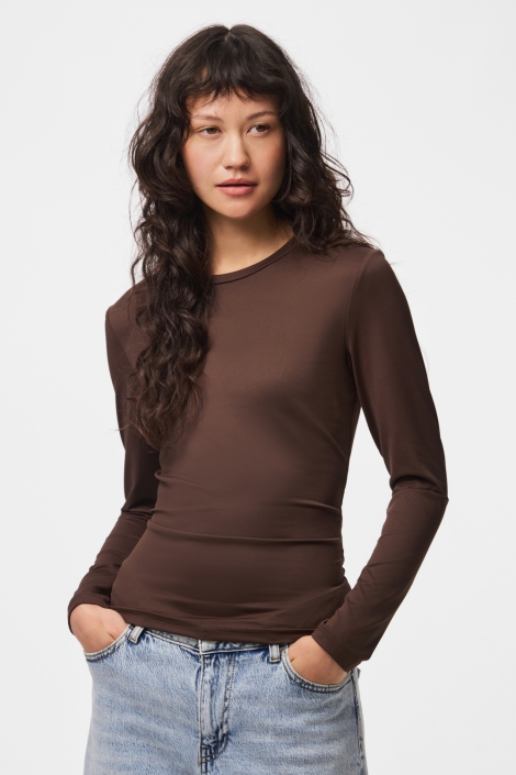Pieces bruine dames t-shirt | Model
