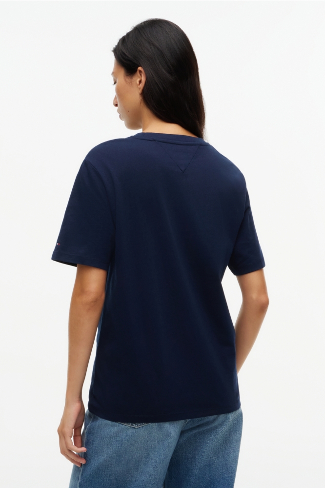 Tommy Jeans blauwe dames t-shirt | Model achteraanzicht