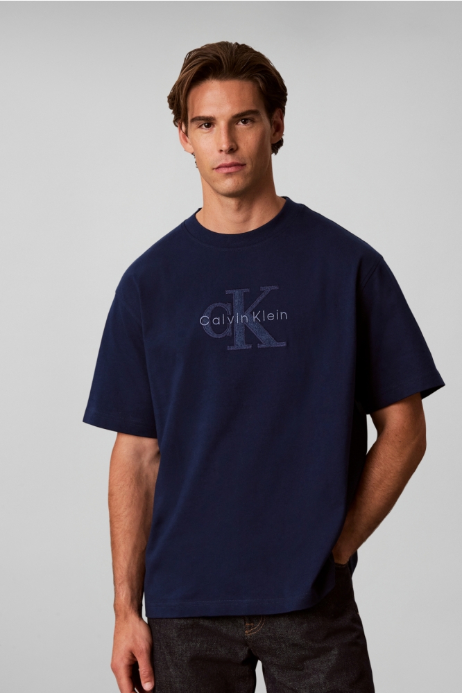 Calvin Klein blauwe heren t-shirt | Model vooraanzicht