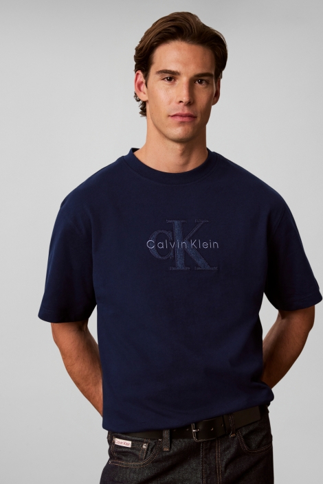 Calvin Klein blauwe heren t-shirt | Model vooraanzicht