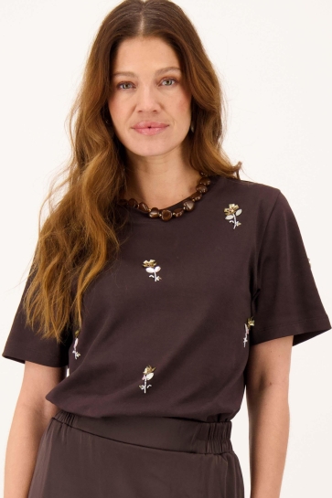 Zusss T-shirt T SHIRT WITH ALLOVER BEADS 0307 0018 1041 DARK CHOCO