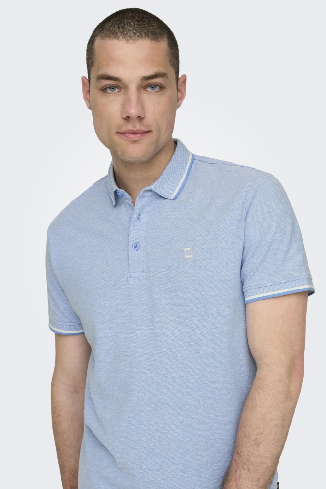 Only & Sons blauwe heren polo | Close up