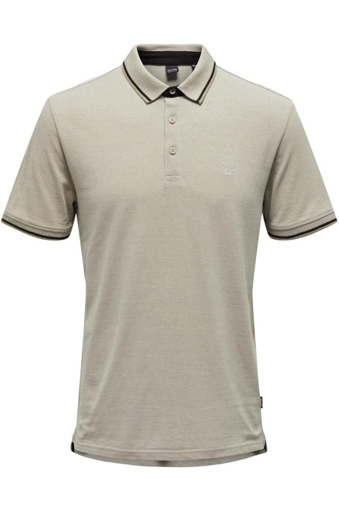 Only & Sons beige heren polo | Vooraanzicht