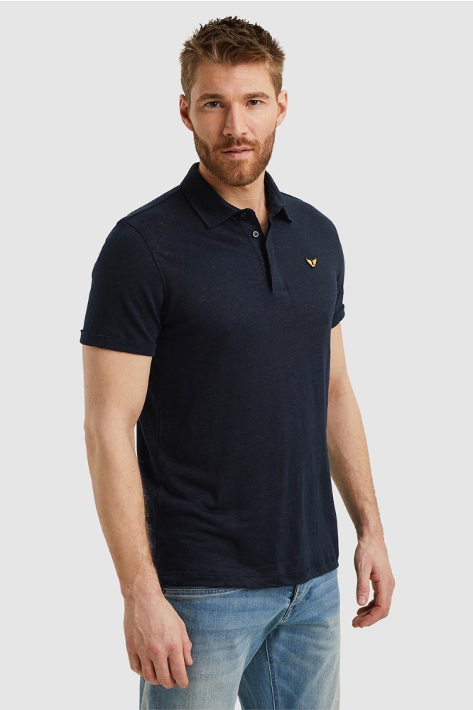 PME legend blauwe heren polo | Model vooraanzicht