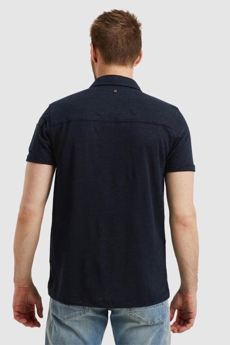 PME legend blauwe heren polo | Model achteraanzicht