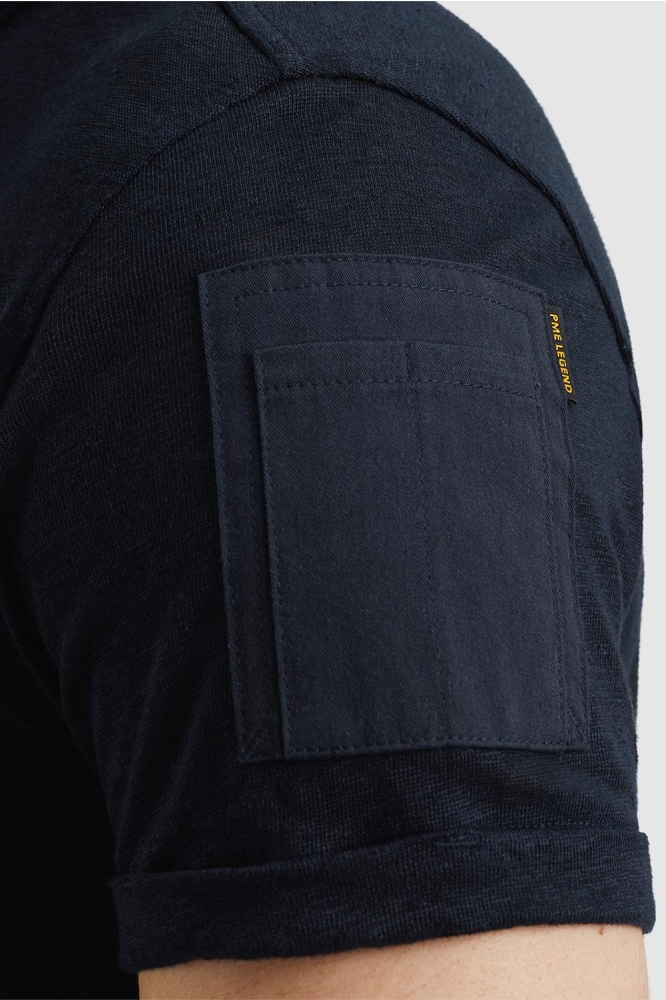 PME legend blauwe heren polo | Close up
