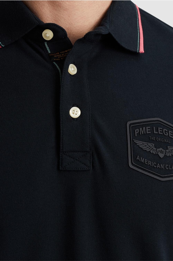 PME legend blauwe heren polo | Close up