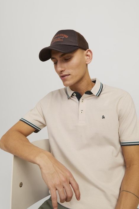 Jack & Jones beige heren polo | Close up