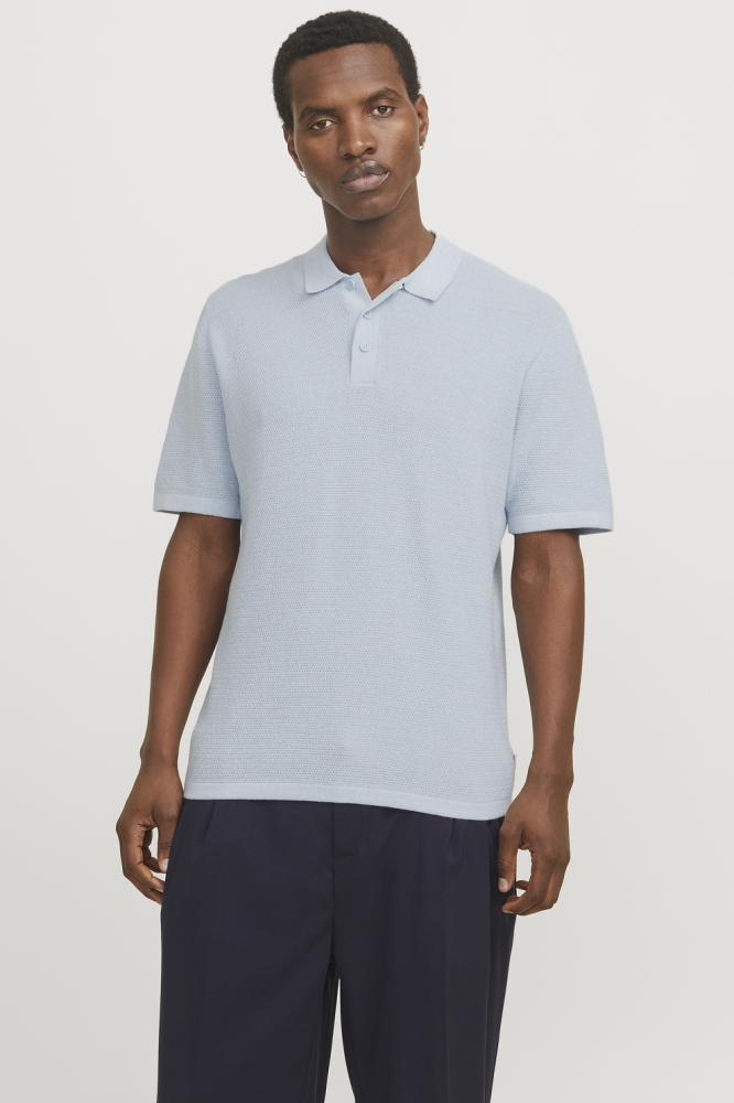 Jack & Jones blauwe heren polo | Model vooraanzicht