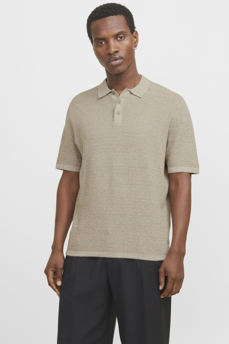 Jack & Jones beige heren polo | Model vooraanzicht